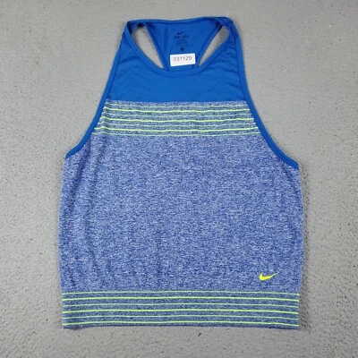 Camiseta sin mangas Nike para mujer pequeña azul Swoosh entrenamiento activo para correr Foto 1 de 4