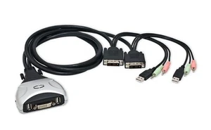 Switch KVM DVI DVI 2 porte + audio + hub USB 2 porte - Foto 1 di 10