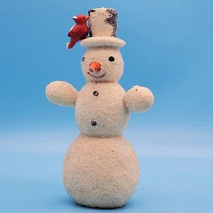 Muñeco de nieve vintage de mica de Navidad con figura de cardenal 3,5" de ancho x 2,5" de profundidad x 6,25" de alto - Imagen 1 de 22