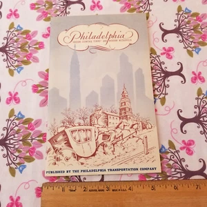Vintage 1947 Historical Philadelphia PA Pennsylvania Transportation Souvenir Map - Imagen 1 de 6