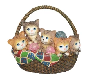 Basket of Kittens Kitty Cats Balls of Yarn Resin 10 1/2" tall x 10" wide - Picture 1 of 9