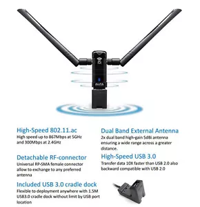 Alfa AWUS036ACM 802.11ac Dual Band Mimo Strong WiFi USB Kali Linux Compatible - Picture 1 of 6