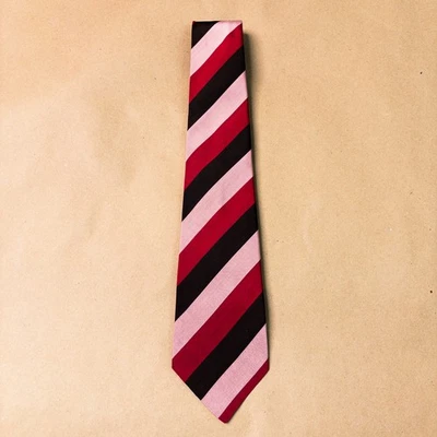 John Varvatos Men's Necktie Silk Blend Striped Red Pink Brown Made in Italy Foto 1 de 4