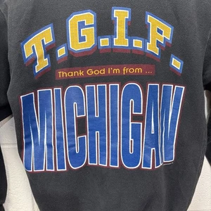 Vintage Thank God I’m From Michigan Crewneck Sweatshirt Sun Large TGIF Black - Picture 1 of 20