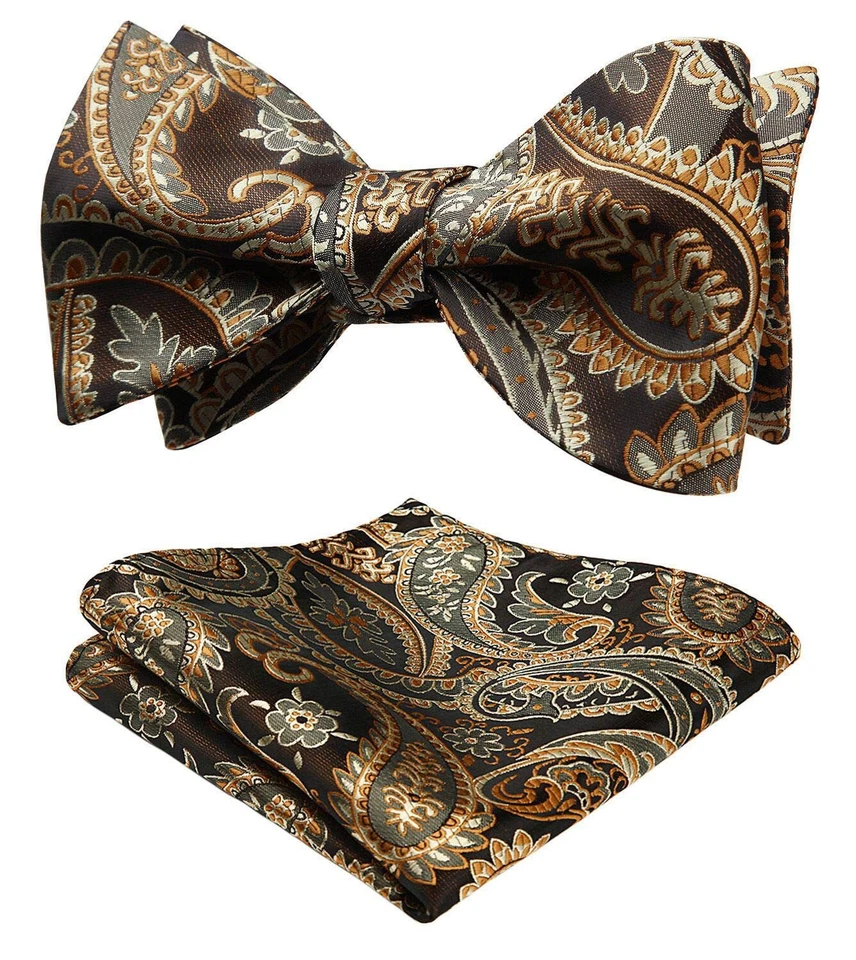 Setsense Mens Paisley Jacquard Woven Self Bow Tie Set One Size Gold / Brown