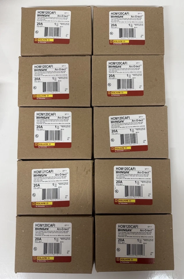 10 PCS Square D HOM120CAFIC 20A Combination Arc Fault Circuit Interrupter (CAFI) - Image 1 of 1