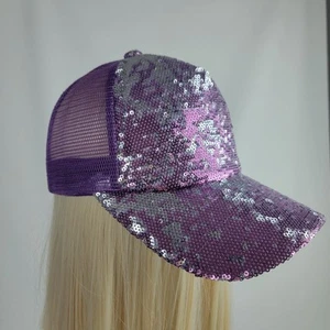 Lilac Light Purple Sequin Bling Sparkle Hat Cap Mesh Baseball Stylish Accessory - Picture 1 of 6