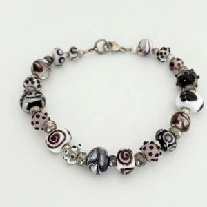 Brazalete vintage de plata de ley 925 púrpura con cuentas de cristal de Murano de 7,5" - Imagen 1 de 8
