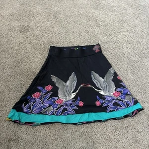 Elastic Waist Cotton Jersey Skirt Womens Medium Graphic Y2K Cranes - Picture 1 of 6