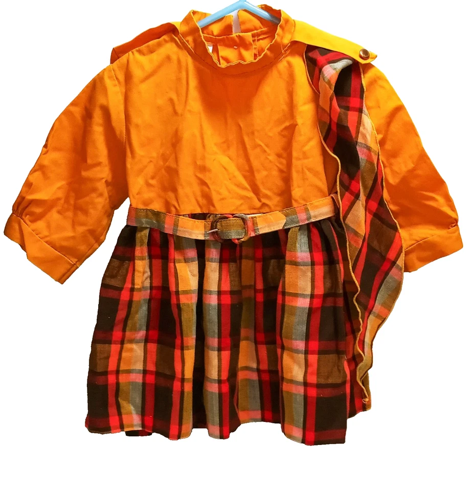 Vtg 60s Toddletime Sz 3/4 Fall Plaid Sash Belt Dress, Metal Zipper Girls Size 2 - Image 1 of 4