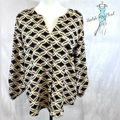 Blusa Adrienne Vittadini negra moca estampado negro y tostado talla XL NUEVA CON ETIQUETAS Foto 1 de 4