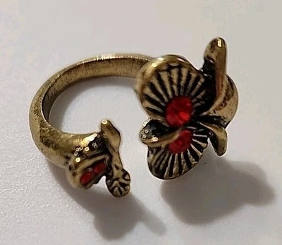 Anillo de búho de metal para mujer moda novedad ojos de vidrio rojo disfraz talla 4,5 envoltura  Foto 1 de 4