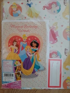 HALLMARK DISNEY PRINCESS BIRTHDAY CARD, GIFT WRAP & STICKER SEALS BNIP - Picture 1 of 3