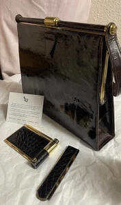 DEITSCH BRAUN REPTIL TASCHE HANDTASCHE Parfüm Zerstäuber Klappkamm Notizbuch auch! - Bild 1 von 24