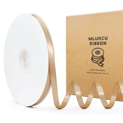 Cinta de satén tostado cinta beige delgada de 3/8 pulgadas 100 yardas cinta de satén de doble cara... Foto 1 de 4