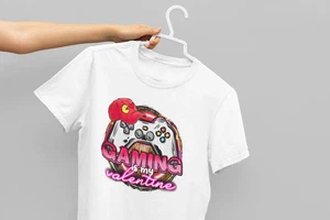 Gaming is My Valentine Colorful Graphic Tee, White, Size Youth L - Bild 1 von 1
