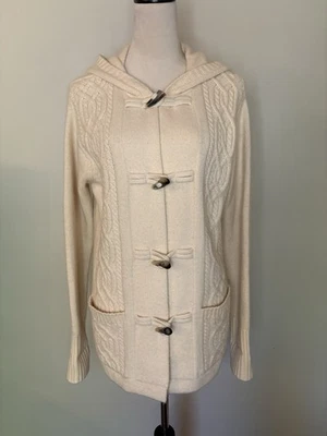 Ralph Lauren Ivory Hooded Cardigan Wool Cashmere Angora Toggle Sweater Small SP - Image 1 of 4