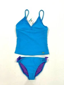 Jessica Simpson Girls Side Bow Textured Tankini Two Piece Set Blue Size 16 00485 - Picture 1 of 3
