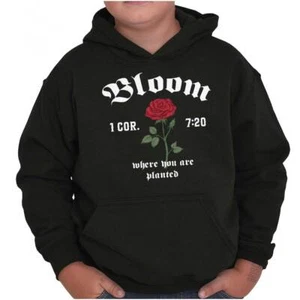 Inspirational Bloom Where You Are Planted Youth Hooded Sweatshirt Boy or Girl - Picture 1 of 7