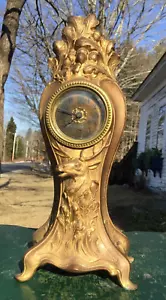 ANTIQUE CLOCK JENNINGS BROTHERS 1902 GILT METAL ART NOUVEAU “STAG”{NON WORKING} - Picture 1 of 22