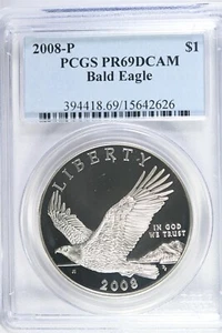 2008 P Bald Eagle Commemorative Silver Dollar Coin PR69DCAM PCGS - Picture 1 of 2