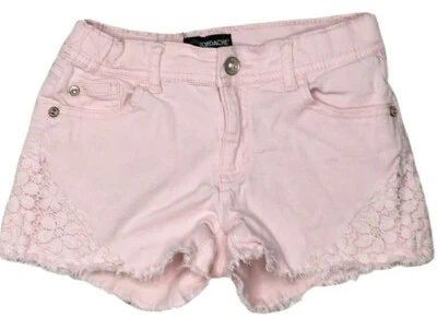 Pantalones Cortos Jordache Niña Talla 10 Elastizados Rosa Pálido Encaje Superpuesto Dobladillo Deshilachado Frontal Foto 1 de 4