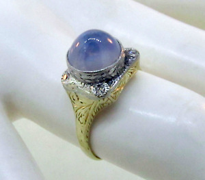 Antique Art Deco 1930's 14K Two-Tone Gold Diamond & Star Sapphire Ring