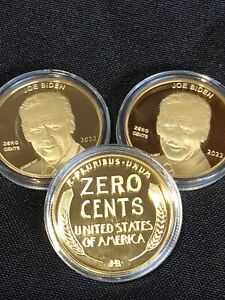 2022 3 Pk 24K GP New Date Joe Biden ZERO CENTS coins Trump Let’s Go Brandon #fjb