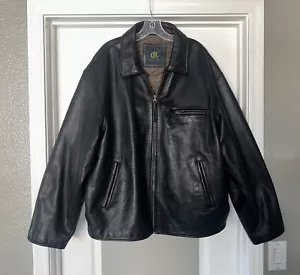Club Room Leather Jacket Size XL Full Zip 4 Pocket Lined Black Heavy - Picture 1 of 12