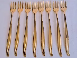 8er Set MCM goldfarbene Vorspeise Garnelen Auster Cocktailgabeln 6" - Bild 1 von 4