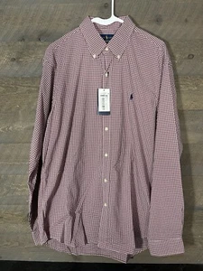 Polo Ralph Lauren Shirt Red White Gingham Check Long Sleeve Button Up Men's /L - Picture 1 of 5