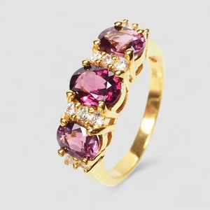 Burma Three Stone Pink Spinel 2.50Ct 24K Gold Plated 925 Sterling Silver Rings - Picture 1 of 8