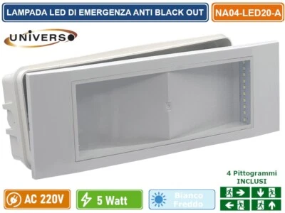 LAMPADA LED DI EMERGENZA ANTI BLACK OUT 5W 300 LUMEN DA INTERNO CON PITTOGRAMMI - Immagine 1 di 4