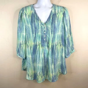 Rose & Olive Womens Coastal Beachy Tunic Top Size 1X Blue Aqua Vacation Travel - Picture 1 of 13