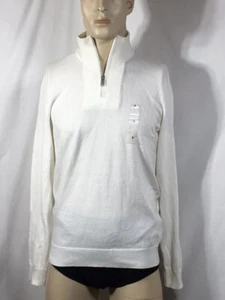 Herrenpullover neu mit Etikett Alfani elfenbeinfarben Stehkragen gerippt Knopfleiste 1/4-Reißverschluss Größe S - Bild 1 von 7