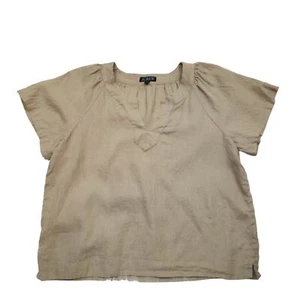 J.Crew 100% linen short flutter sleeve notched v-neck shirt woman's size Large - Picture 1 of 8