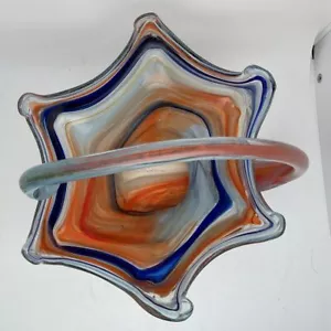 Handarbeit Kunst Glas Schale Skulptur Wirbel Design orange blau weiß Herzstück - Bild 1 von 9