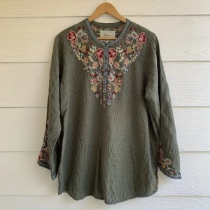 Blusa túnica floral bordada Biya Johnny Was L Popover con cuentas texturizadas - Imagen 1 de 11