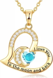Birthstone Jewelry 18K Gold Filled 925 Sterling Silver Heart Pendant Necklace - Picture 1 of 10