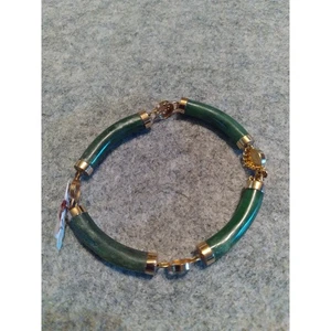 Grüne Jade goldfarben Perlen Stretch Armband Modeschmuck - Bild 1 von 2