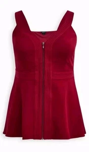 NEW! TORRID sz 3X (22-24) RUMBA RED PEPLUM CREPE FULL ZIP-FRONT TANK TUNIC TOP - Picture 1 of 15