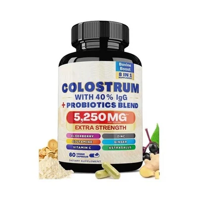 100% PURE Colostrum Extra Strength 5250mg L Glutamine Elderberry Astragalus + Pribiotics