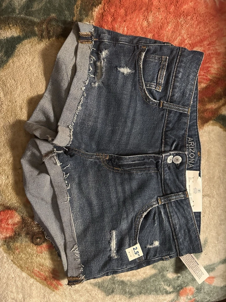Arizona Jean Co Women's Size 11 Distressed Blue cuffed Jean Shorts - Image 1 of 4