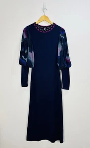 Bl^nk Kleid Damen Größe Small dunkelblau Strick Maxi lang Chiffon Puffärmel - Bild 1 von 11
