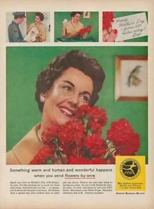 1959 FTD Blumen Floristen Telegraph Lieferung Happy Lady Muttertag Druck Anzeige - Bild 1 von 1