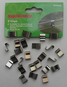 Greenhouse Glass Z Overlap Holding Glazing Metal Clips Pack 25 by Supagarden - Picture 1 of 2