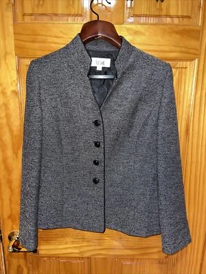 Blazer Le Suit Mujer Negro Gris Pata de Gallo Manga Larga Cuatro Botones Talla 10 Foto 1 de 4