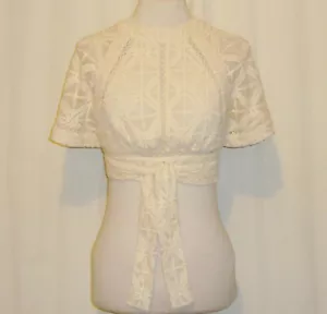 BEAUTIFUL ZIMMERMANN SILK&COTTON CROSS STITCHED WRAP CROPPED TOP SIZE 1 "HAZE" - Picture 1 of 9