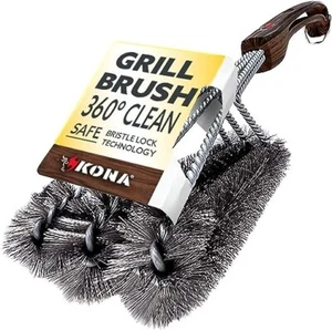 Kona Wood Grain Grill Brush - Stainless Steel - 360 Grill Brush - Picture 1 of 4