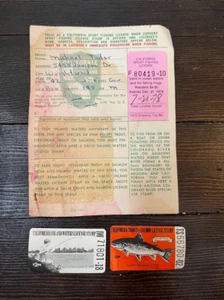 California 1978 Fishing License 2 Sticker Inland Waters Trout Salmon Epherera - Picture 1 of 3